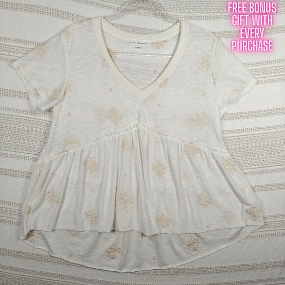 Coco & Jaimeson Off White Beige Embroidered Peplum Top Women’s XL NEW - Picture 1 of 9